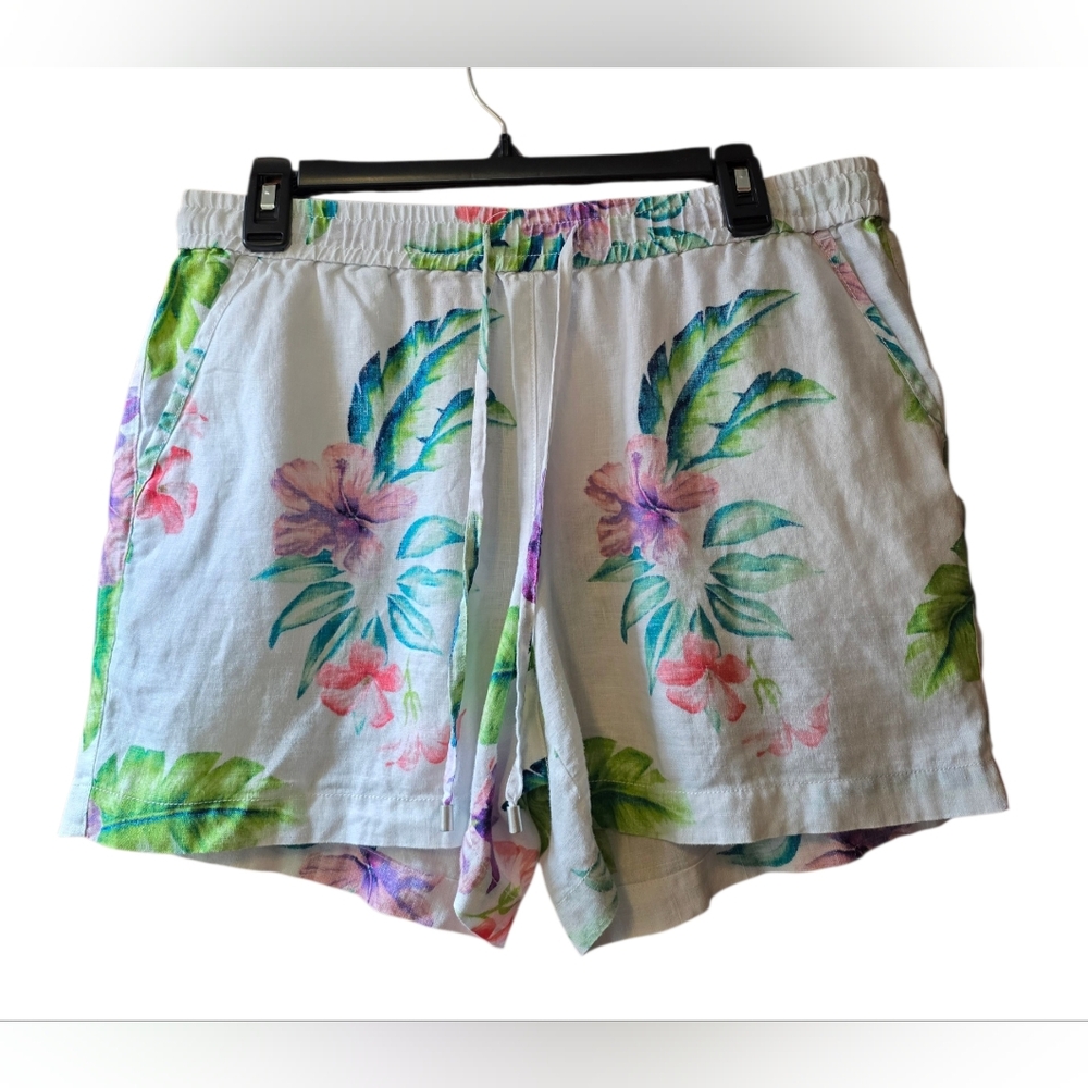 Tommy Bahama 100% Linen Villa Ibisco Floral Easy Linen Shorts Women's Medium